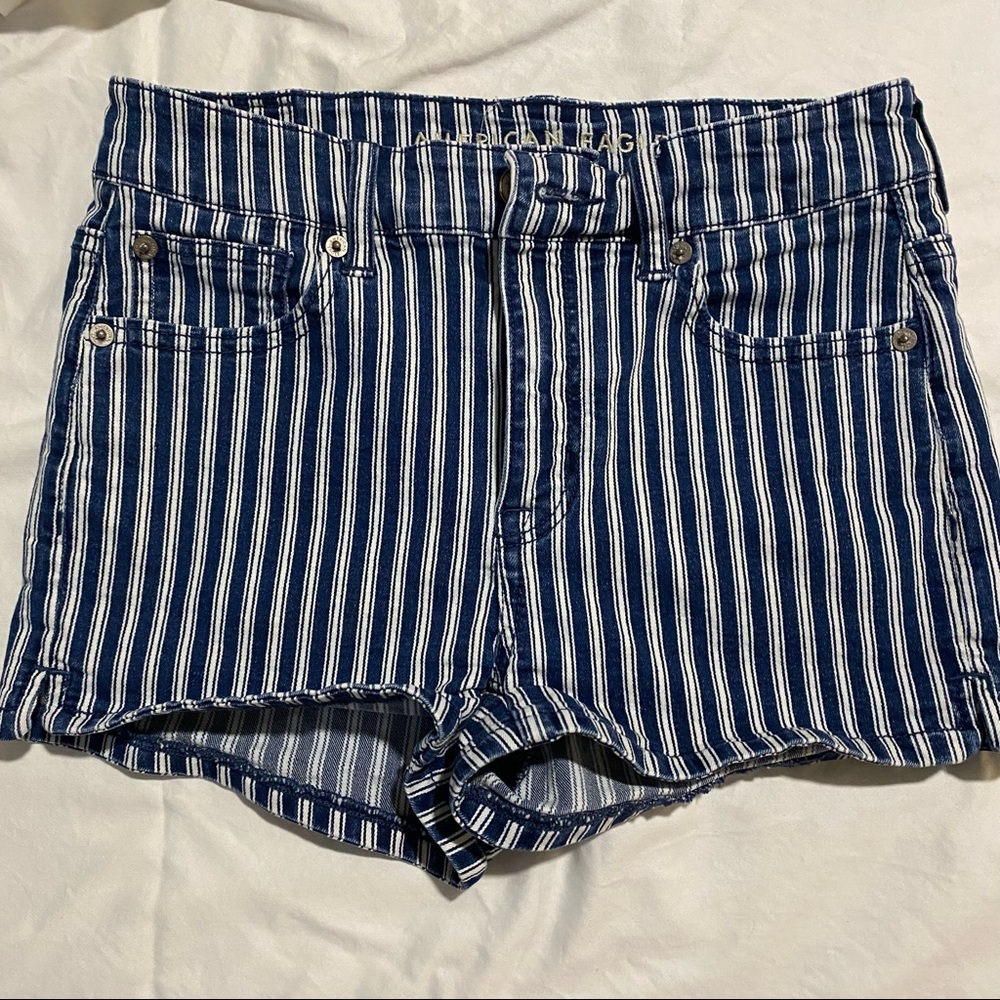 American Eagle Hi-Rise Shortie blue & white strip size 4.